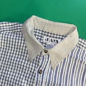 Vintage JAB Shirt Men's 2XL‎ White Blue Check Button Down Short Sleeve Casual